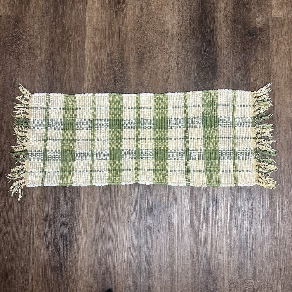 Home Collections By Raghu Country Farmhouse Green Cream Plaid Woven Table Runner